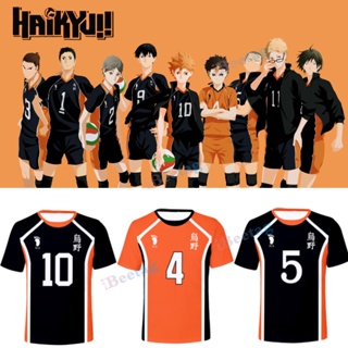 เสื้อยืดคอสเพลย์ การ์ตูนอนิเมะ Haikyuu Jerseys Karasuno High School Volleyball Shoyo Hinata Haikyu สําหรับเด็ก