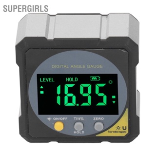 SUPERGIRLS ค้นหามุม LCD สีดำ Backlit IP54 หน้าจอ ดิจิตอลกันน้ำมาตรวัดมุมแม่เหล็ก Inclinometer