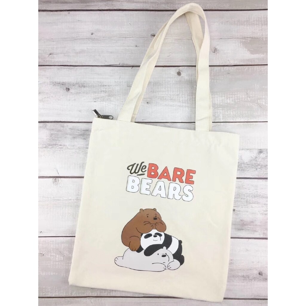 กระเป๋าถือ-กระเป๋าสะพายไหล่-ผ้าแคนวาส-ลาย-we-bare-bears-mofg