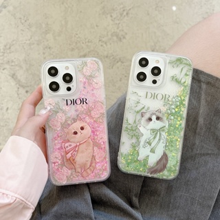 เคสโทรศัพท์มือถือแฟชั่น กันหล่น ลายการ์ตูนแมวน่ารัก ประดับเพชร เรืองแสงกลางคืน สีเขียว สีชมพู สําหรับ Apple 11 Pro 11promax 12pro 13 iPhone 14