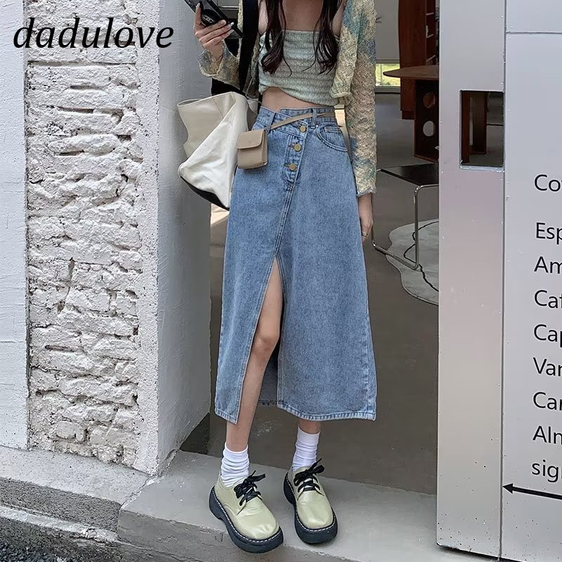dadulove-the-new-korean-version-of-ins-multi-breasted-slit-denim-skirt-niche-high-waist-a-line-skirt-bag-hip-skirt