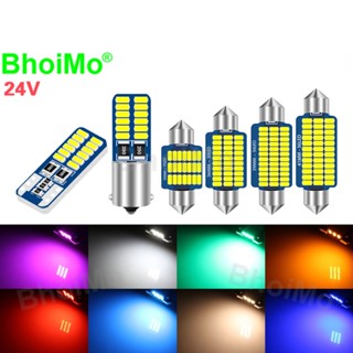 Bhoimo festoon หลอดไฟ Led 31 มม. 24SMD T10 W5W BA9S T4W 36 มม. 39 มม. 41 มม. 3014 C5W C10W สําหรับติดป้ายทะเบียนรถยนต์ DC24V