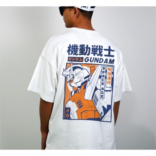 เสื้อคู่ Anime T-Shirts Mobile Suit Gundam Short Sleeve Summer Men and Women Black and White T-Shirts Cute