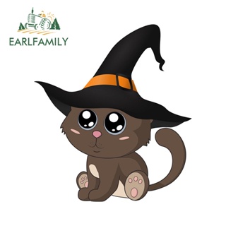Earlfamily สติกเกอร์ไวนิล ลายแม่มดตาโต แมว ป้องกันรอยขีดข่วน สําหรับติดตกแต่งเครื่องปรับอากาศรถยนต์ 13 ซม. X 11.5 ซม.