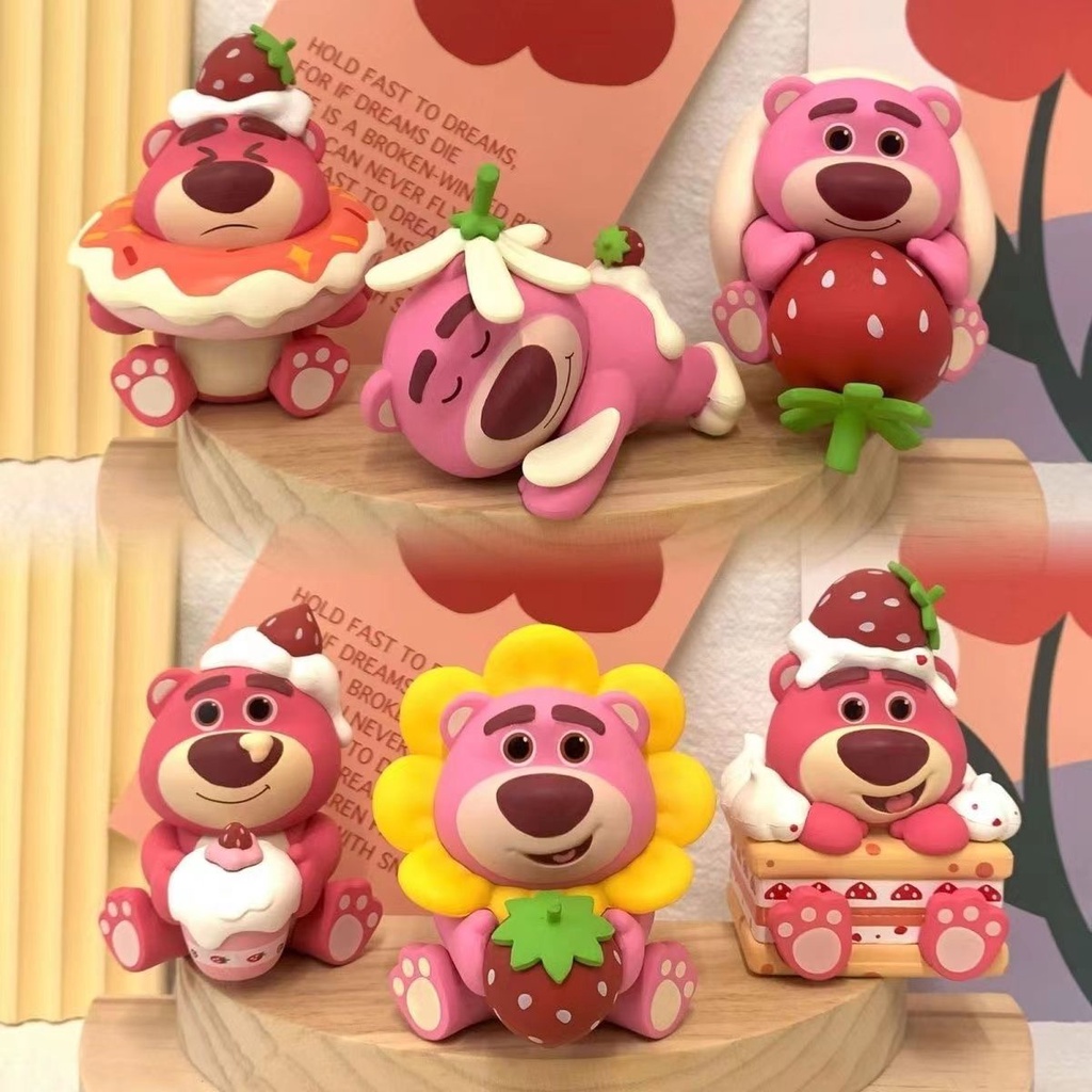 สินค้าใหม่-ตุ๊กตาฟิกเกอร์-disney-strawberry-bear-dessert-party-series-mystery-box-สําหรับตกแต่งโต๊ะ-รถยนต์