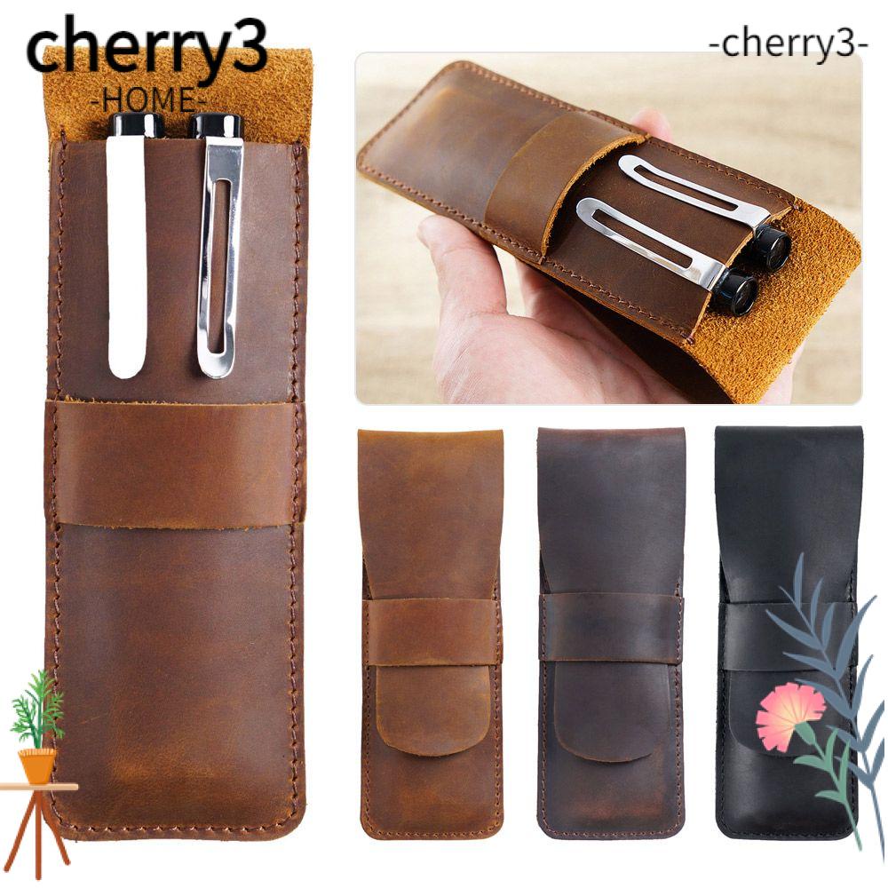 cherry3-กระเป๋าดินสอ-หนัง-pu-แฮนด์เมด-สไตล์เรโทร-สําหรับใส่เครื่องเขียน