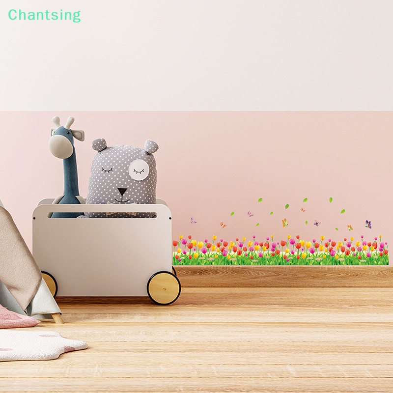 lt-chantsing-gt-สติกเกอร์ติดผนัง-ลายดอกทิวลิป-หญ้า-ผีเสื้อ-สําหรับตกแต่งบ้าน-ห้องนั่งเล่น-ห้องนอน