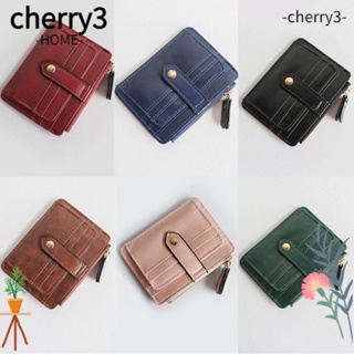 Cherry3 กระเป๋าใส่เหรียญ บัตรเครดิต ID หนัง PU สีพื้น สไตล์นักธุรกิจ สําหรับผู้ชาย ผู้หญิง