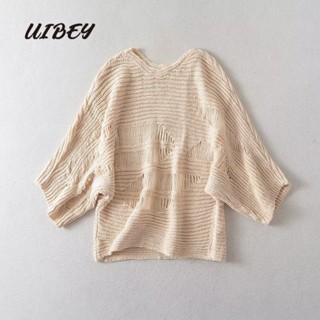 Uibey เสื้อถักนิตติ้ง คอกลม ทรงหลวม 2329