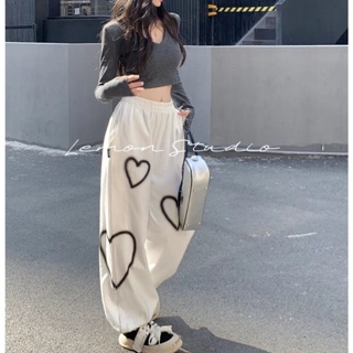 Lemon studio กางเกงแฟชั่นผู้หญิง กางเกงวอร์มขากว้าง กางเกง เกาหลี กางเกงใส่สบาย  อเนกประสงค์และดูดี LHE0183
