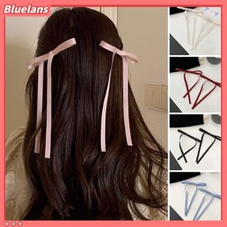 【 Bluelans 】ริบบิ้นโบว์ริบบิ้นผูกผม หางยาว สีพื้น น่ารัก ไม่ซีดจาง สําหรับผู้หญิง 2 ชิ้น