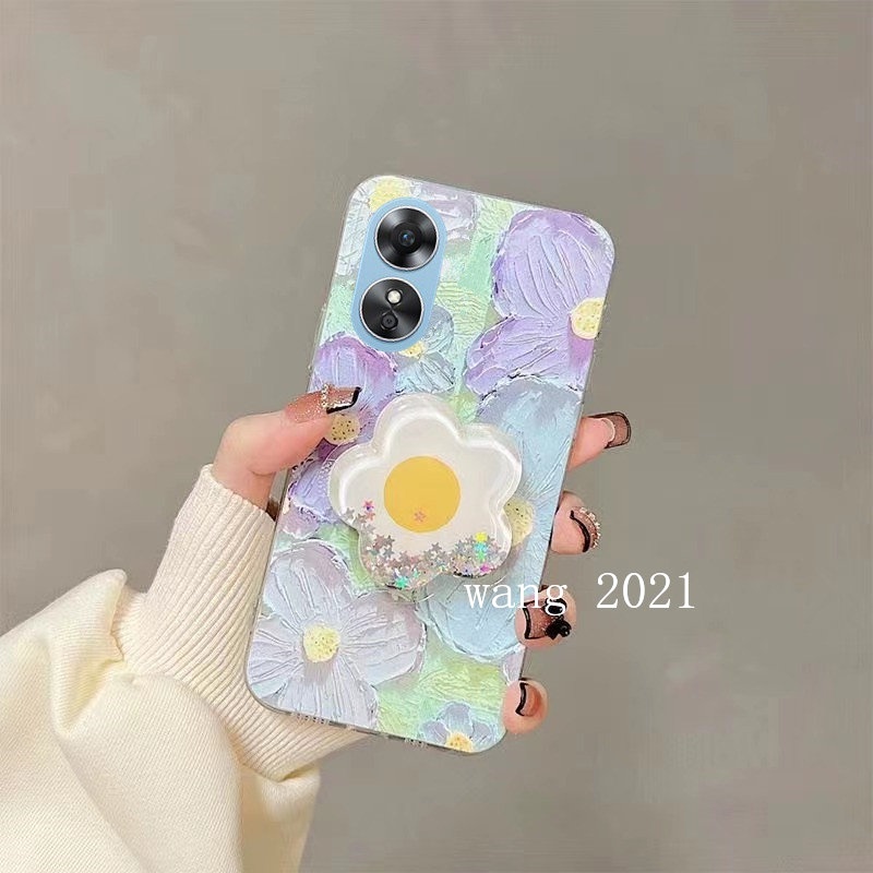 ใหม่-เคสโทรศัพท์มือถือ-ซิลิโคนนิ่ม-ลายภาพวาดสีน้ํามัน-รูปดาว-ดอกไม้-กลิตเตอร์-พร้อมที่ตั้งวาง-สําหรับ-oppo-a38-4g-2023-a38-4g