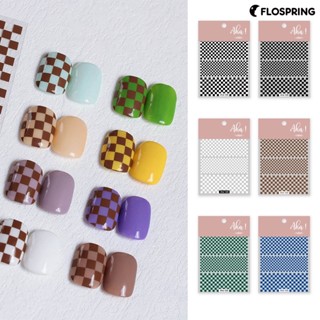 Flospring สติกเกอร์กระดาษ ลายตารางหมากรุก น้ําหนักเบา สีดํา สีขาว ใช้ง่าย สําหรับติดตกแต่งเล็บผู้หญิง