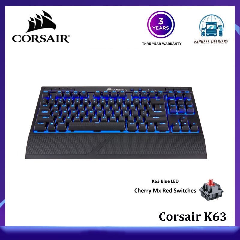 Corsair K63 คีย์บอร์ดเมคคานิคอลไร้สาย Mx สีแดง (สีฟ้า LED / สีฟ้า ...
