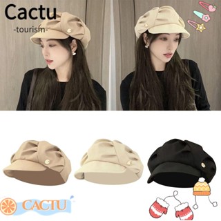 Cactu หมวกเบเร่ต์ ทรงแปดเหลี่ยม กันลม ระบายอากาศ สีพื้น แฟชั่นฤดูใบไม้ร่วง และฤดูหนาว