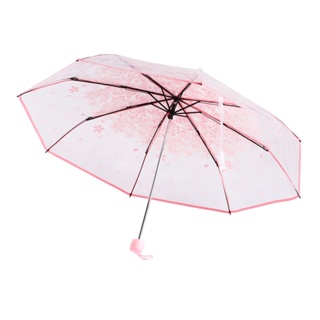 Cherry Umbrella Compact Folding Transparent Clear Flower Rain Umbrellas