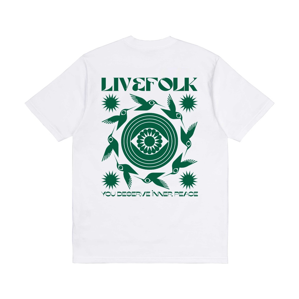 เสื้อยืดผ้าฝ้ายพิมพ์ลายlivefolk-birdy-white-t-shirt