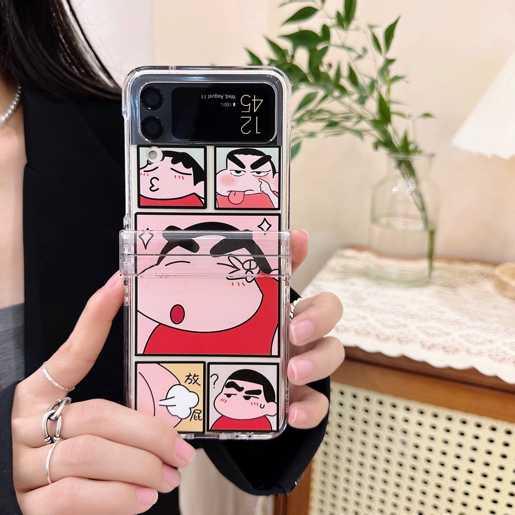 เคสโทรศัพท์มือถือ-pc-แข็ง-กันกระแทก-ลายการ์ตูนชินจังน่ารัก-พร้อมสายโซ่คล้อง-สําหรับ-samsung-galaxy-z-flip-4-5g-3in1-z-flip-3
