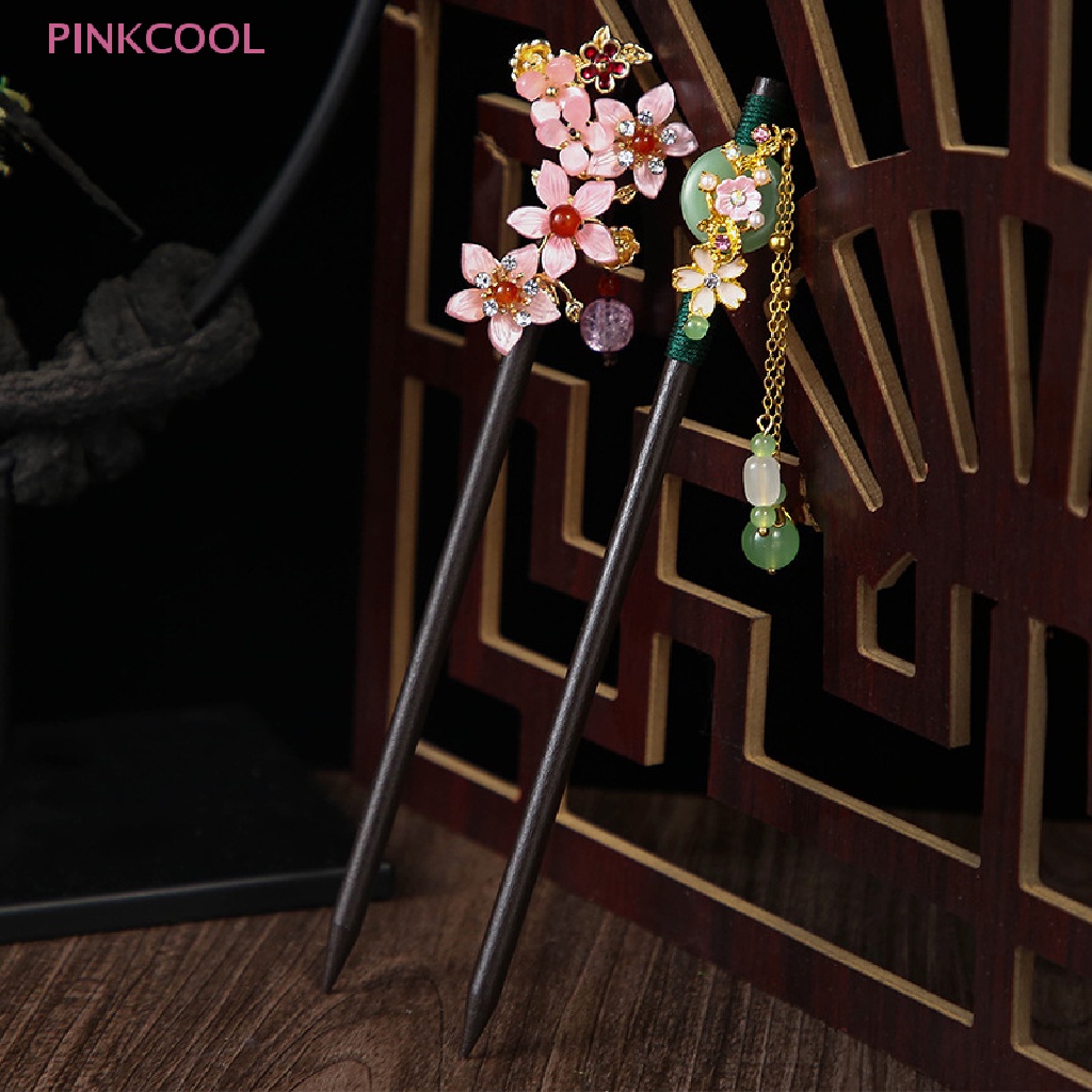 pinkcool-กิ๊บติดผม-ลายดอกไม้-สไตล์จีนวินเทจ-ประดับพู่-ขายดี