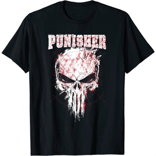 เสื้อยืดโอเวอร์ไซส์เสื้อยืด ผ้าฝ้ายแท้ พิมพ์ลายโลโก้ Marvel The Punisher Skull คุณภาพสูงS-3XL