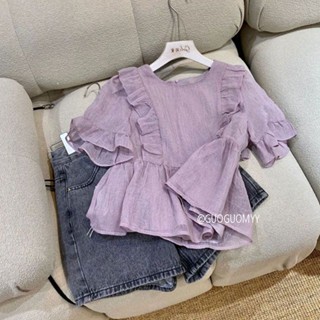 Summer gentleness is to wear a whole set of womens 2023 new Korean retro lotus leaf edge blouse and shorts