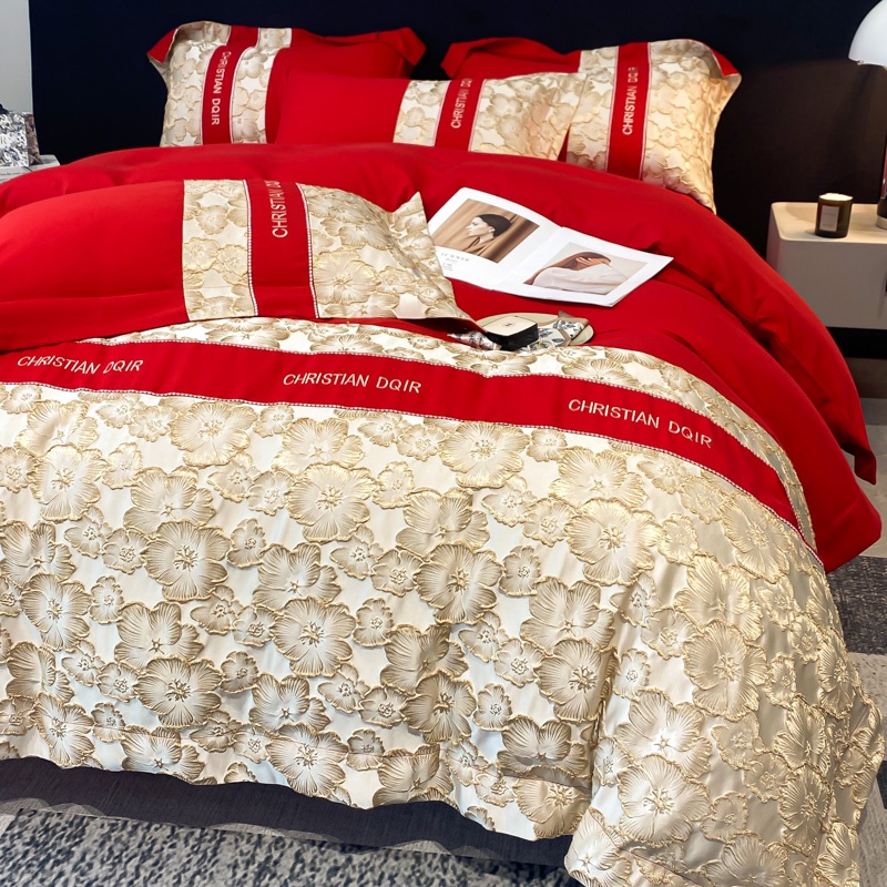 4-in-1-ชุดเครื่องนอน-ผ้าปูที่นอน-ปลอกหมอน-ผ้าฝ้าย-100-ผ้าไหม-สีทอง-หรูหรา-สีแดง-สําหรับเตียง-ควีนไซซ์-คิงไซซ์