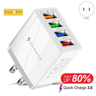 อะแดปเตอร์ชาร์จเร็ว USB 4 ตัวพร้อมไฟ LED เครื่องชาร์จเร็ว 5V3A Charger Type-C QC3.0 Fast Charge Adapter (ปลั๊ก US)