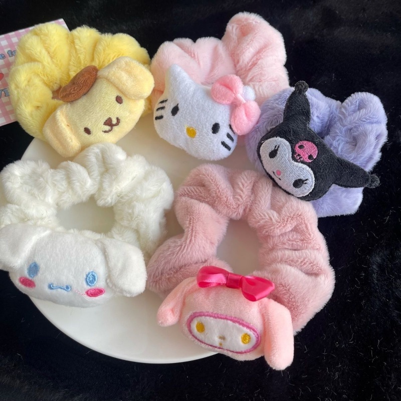 sanrios-kawaii-scrunchies-การ์ตูนน่ารัก-cinnamoroll-my-melody-kuromi-plush-scrunchies-ยางรัดผม-เครื่องประดับผม