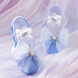 รองเท้าบัลเล่ต์ รองเท้าเต้นรํา พื้นนิ่ม ผ้าซาติน ลูกไม้ ลายดอกไม้ สําหรับผู้ใหญ่ และเด็ก