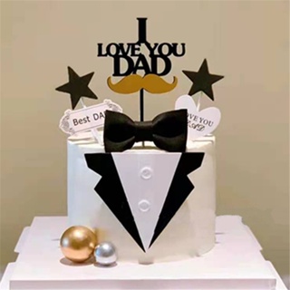 ชุดเค้ก Happy Birthday วันพ่อ ประดับโบว์ สีดํา สําหรับตกแต่งเค้ก ปาร์ตี้วันเกิด