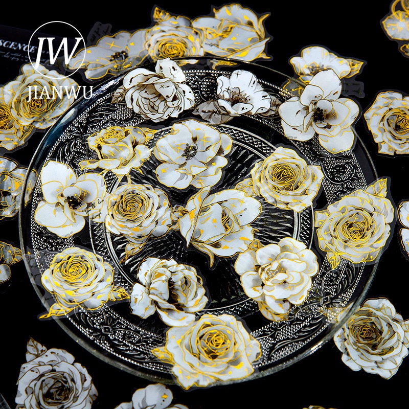 jianwu-สติกเกอร์-pet-ลายดอกไม้-สีขาว-กันน้ํา-สไตล์วินเทจ-สําหรับตกแต่งเครื่องเขียน-diy-30-แผ่น