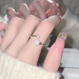 แหวนนิ้วชี้ รูปดอกคามิเลีย ขนาดเล็ก สามารถปรับได้ สําหรับผู้หญิง