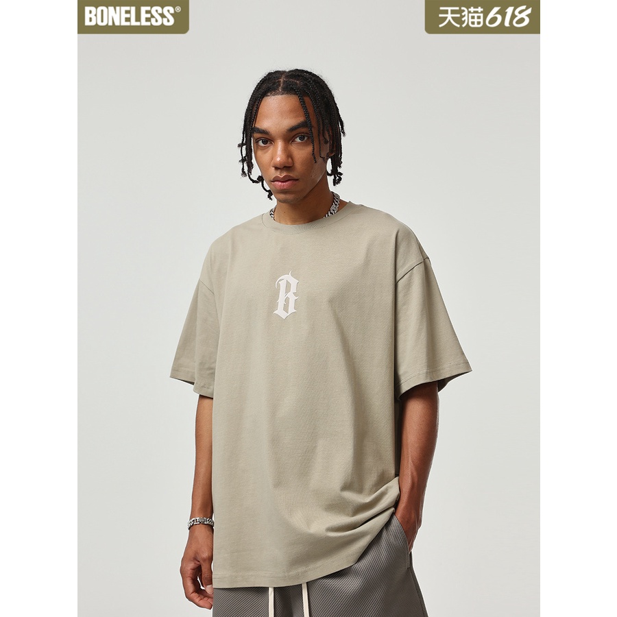 BONELESS ตัวอักษรพื้นฐาน LOGO เสื้อยืดแขนสั้นลายดอกไม้สไตล์อเมริกันไฮ ...