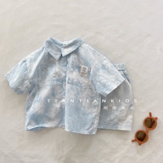 พร้อมส่ง เสื้อเชิ้ตแขนสั้น กางเกงขาสั้น แบบบาง สีมัดย้อม แฟชั่นฤดูร้อน สไตล์เกาหลี และญี่ปุ่น สําหรับเด็กผู้ชาย