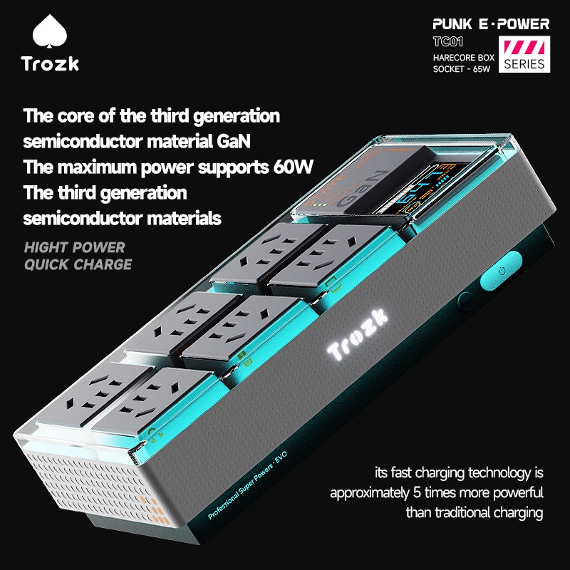 trozk-รางปลั๊กไฟเล่นเกม-65w-gan-พร้อมไฟ-rgb-6-ช่อง-ac-2-พอร์ต-usb-และ-2-พอร์ต-gepd