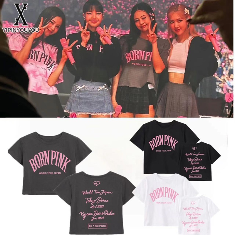 yipinyouyou-เสื้อยืดผู้ชายแขนสั้น-blackpink-ทัวร์ญี่ปุ่นสไตล์เดียวกันเสื้อยืดผ้าฝ้ายแฟชั่นพิมพ์ลายตัวอักษรเรียบง่ายแขนสั้นผู้ชายและผู้หญิงใส่ได้