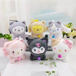 SANRIO จี้ตุ๊กตาแมวน่ารัก ผ้ากํามะหยี่ขนนิ่ม ขนาด 4 นิ้ว สําหรับตกแต่งกระเป๋าเป้สะพายหลัง