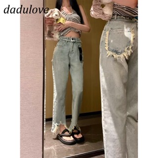 DaDulove💕 New Korean Version of INS Thin Retro Ripped Jeans Niche High Waist Wide Leg Pants Straight Pants