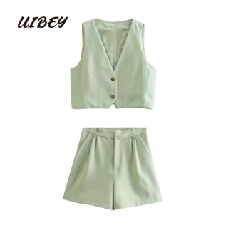 Uibey เสื้อกั๊ก ผ้าลินิน สีพื้น + กางเกงขาสั้น 541040