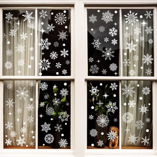 สติกเกอร์ติดหน้าต่าง ลายเกล็ดหิมะ สีขาว สําหรับตกแต่งบ้าน เทศกาลคริสต์มาส