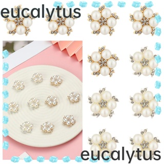 Eucalytus1 กระดุมดอกไม้ ประดับมุก สําหรับตกแต่งเสื้อผ้า กระเป๋า 5 ชิ้น