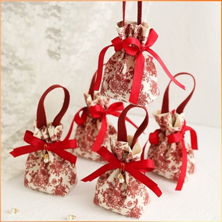 5pcs Retro Mini Canvas Drawstring Bag แบบพกพางานแต่งงาน Candy Gift Box Praty Halloween Christmas Gift Box -FE