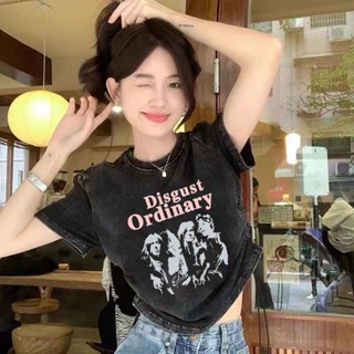 เสื้อยืดแขนสั้น ผ้าฝ้าย 100% ทรงหลวม สไตล์เรโทร เหมาะกับฤดูร้อน สําหรับผู้หญิง