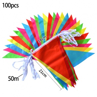 Triangle Flags 100 Flags 50 Meters Easily Cleaned Large 14*21CM Outdoor Decor
