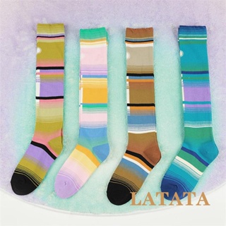 Latata- ถุงเท้าข้อสูง ยาวถึงเข่า แบบยืดหยุ่น ไล่โทนสี สไตล์เรโทร สําหรับผู้หญิง