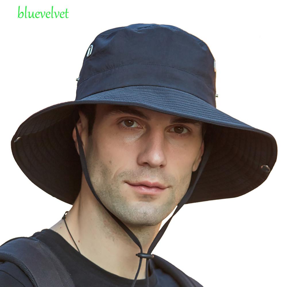 bluevelvet-หมวกบักเก็ตแฟชั่น-สีพื้น-มีเชือกรูด-กันแดด-สําหรับเดินป่า-ท่องเที่ยว