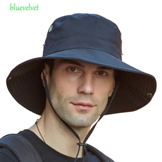 Bluevelvet หมวกบักเก็ตแฟชั่น สีพื้น มีเชือกรูด กันแดด สําหรับเดินป่า ท่องเที่ยว