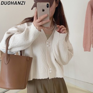 Duohanzi ใหม่ เสื้อแจ็กเก็ตกันหนาว แขนยาว คอปกโปโล ทรงหลวม แต่งซิปคู่ สไตล์เกาหลี สําหรับผู้หญิง