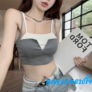 Bay- เสื้อครอปท็อปแขนกุด สายสปาเก็ตตี้ สีคอนทราสต์ สําหรับผู้หญิง