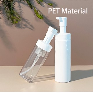 ขวดปั๊มโฟม PET ใส ขนาด 100 มล. 150 มล. 200 มล. เติมได้ สีขาว สําหรับทําความสะอาดมูส สบู่